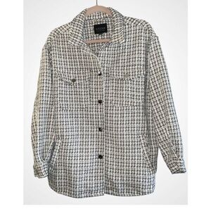 Stoosh Women's Black and White Tweed Button Front Jacket Pockets Small